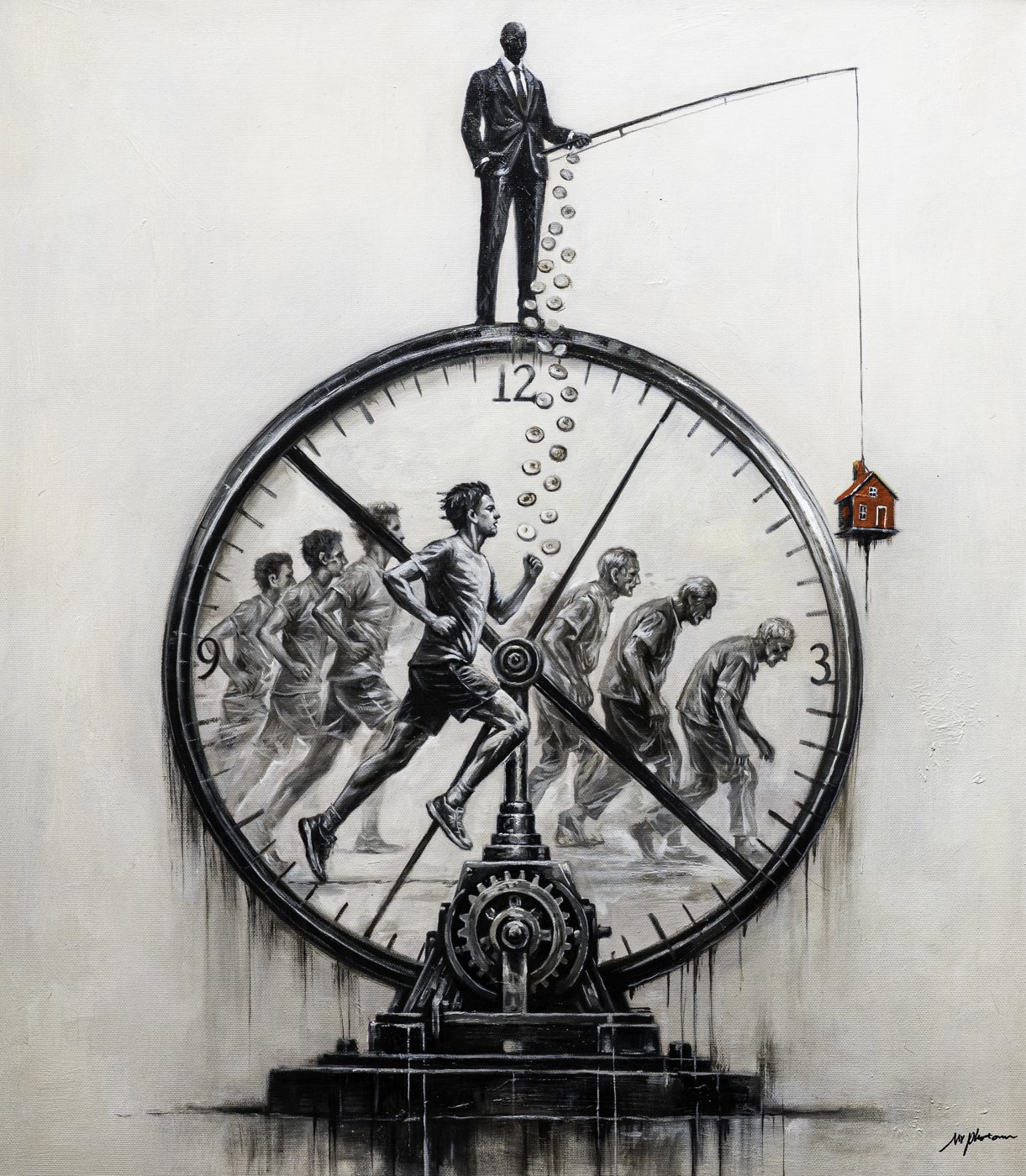 The Daily Grind, Mixed media on canvas, 80 × 70 cm