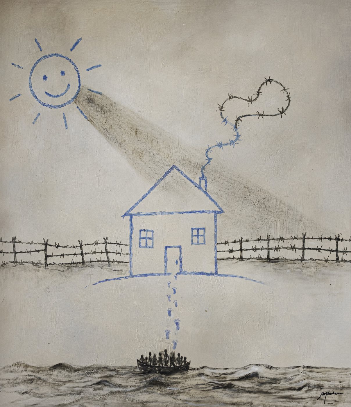 Homeland, Mixed media on canvas, 80 × 70 cm