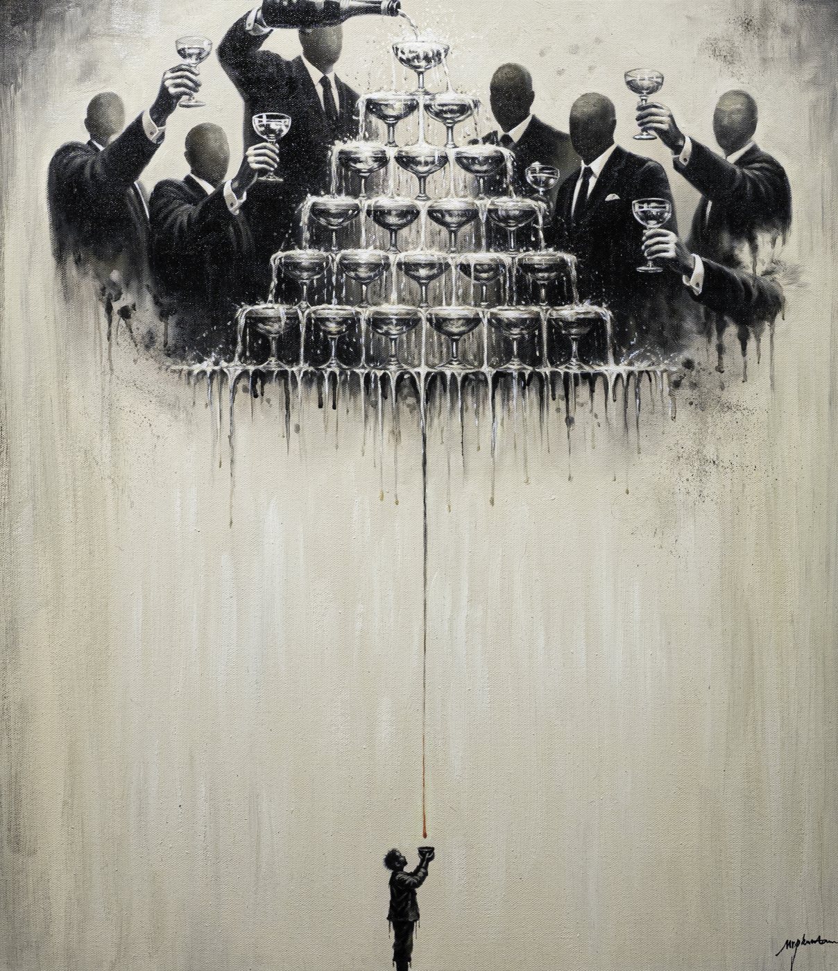 Trickle-Down, Mixed media on canvas, 80 × 70 cm